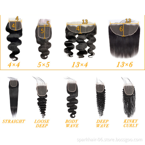 SPARK Pre plucked Human Hair Lace Closure 4*4 Lace Closure All Size Lace Closure Straight Body With Baby Hair